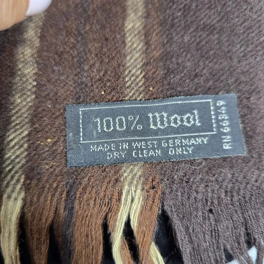 100% Wool Brown Plaid Scarf West Germany 46 Inch Classic